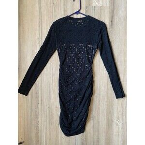 BCBG Max Azria Alesandra Black Nude Lace Zipper Hem Ruched Dress Size XXS Party